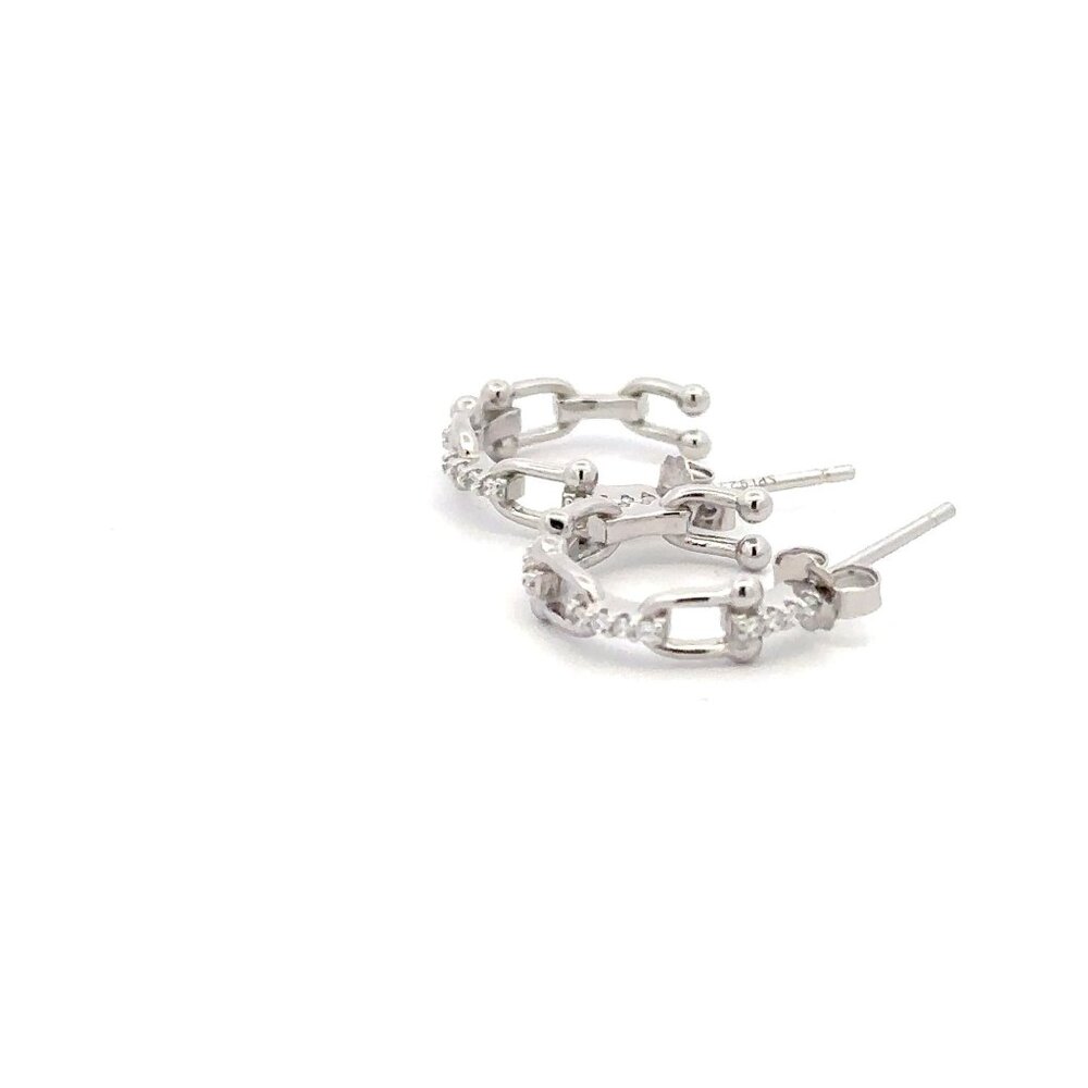 925 Sterling Silver Earrings Semi Hoops - Picture 3 of 8